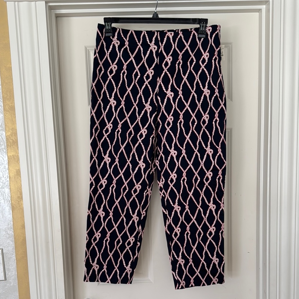 NWT Size 12 Talbots Heritage Nautical Navy Pants with Red Rope Pattern